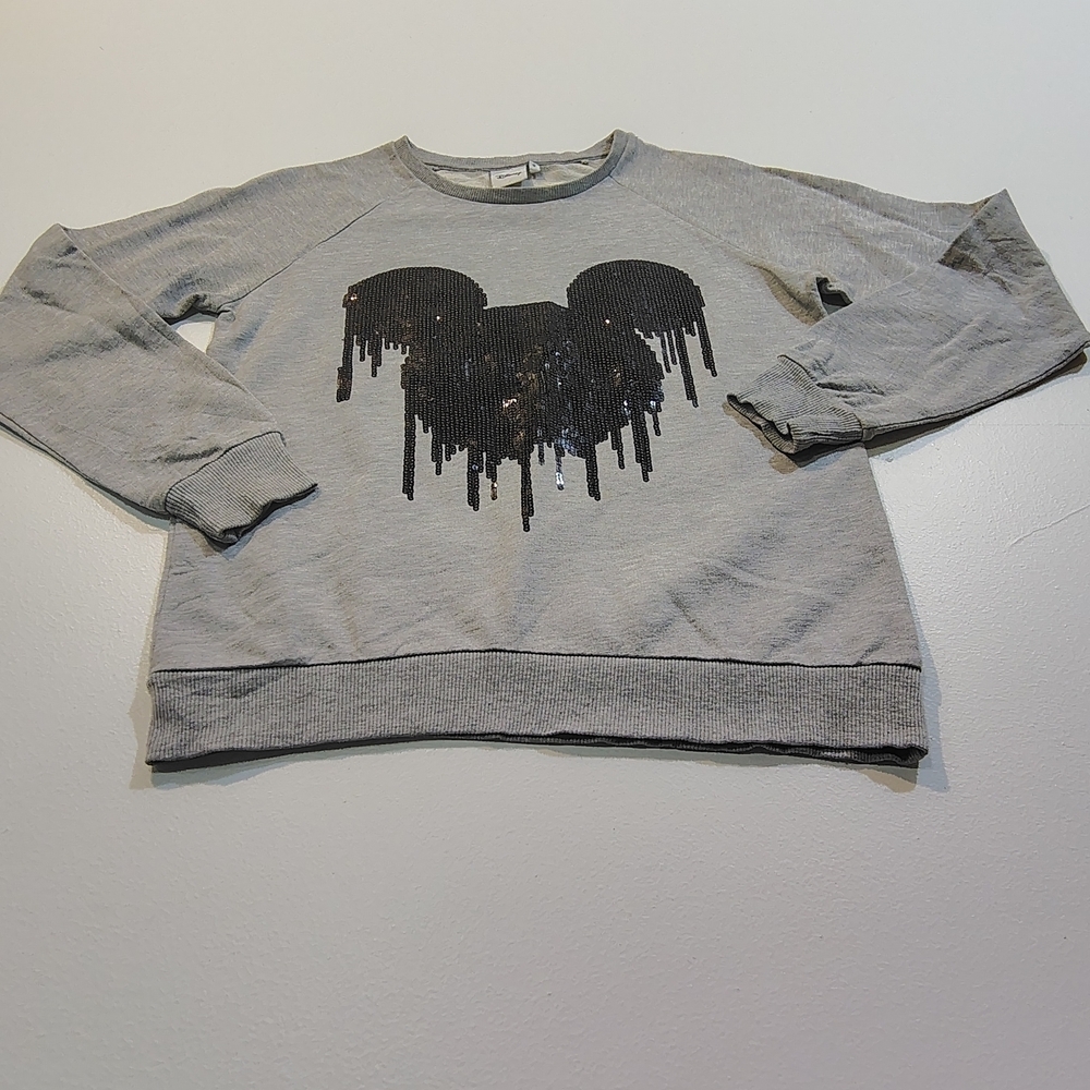 Disney Mickey Mouse Sweatshirt Sequin Gray Womens Size S
